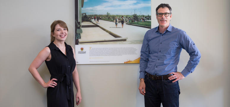 Faculty of Environmental Design student Elizabeth Daniels and associate professor David Monteyne worked together to help source, choose, and display images around campus. 