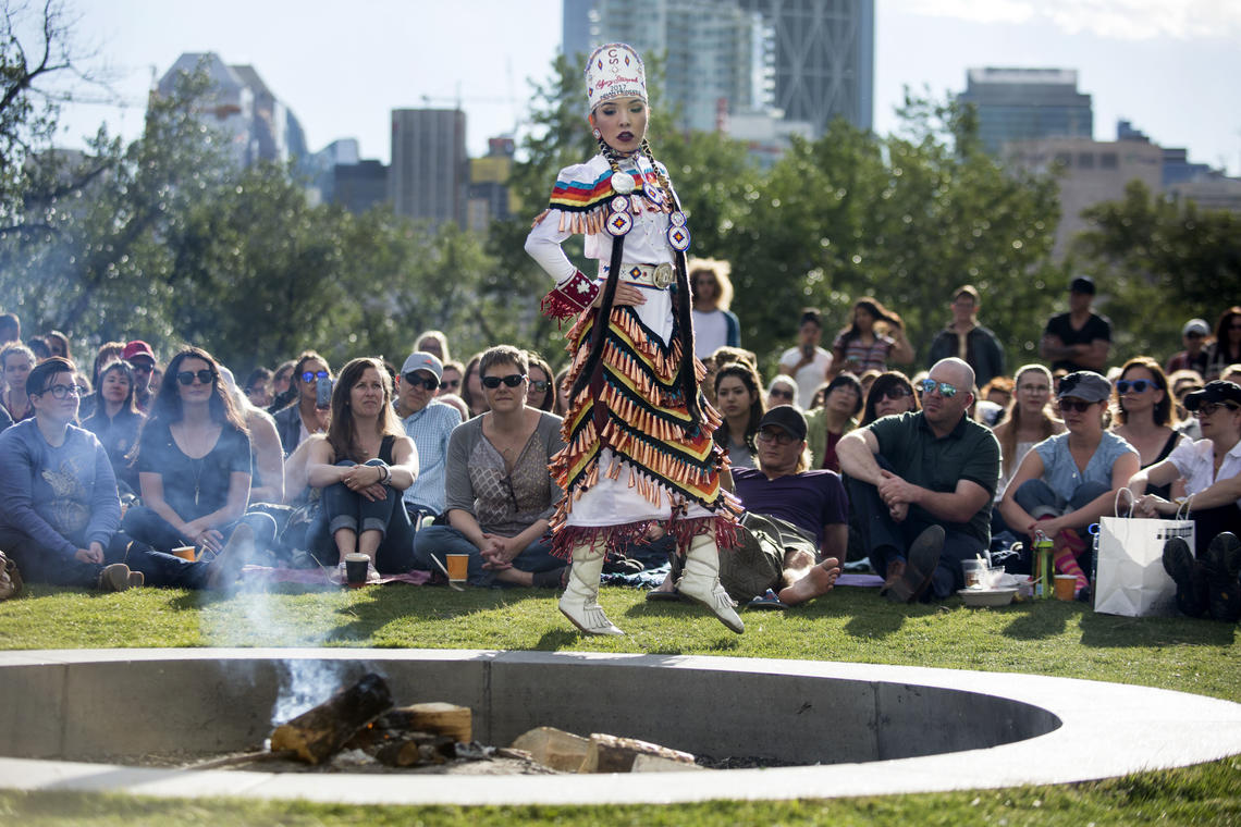 Savanna Sparvier, 2017 Calgary Stampede Indian Princess, opens Campfire Chats with a jingle dance. 