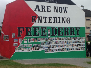 A “Free Derry” monument in Derry’s Bogside community marks entry into an Irish-identifying community.