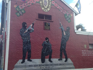 A unionist paramilitary Ulster Volunteer Force (UVF) mural along Castlereagh Road in Belfast.