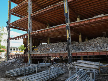 A picture of the Block being dismantled