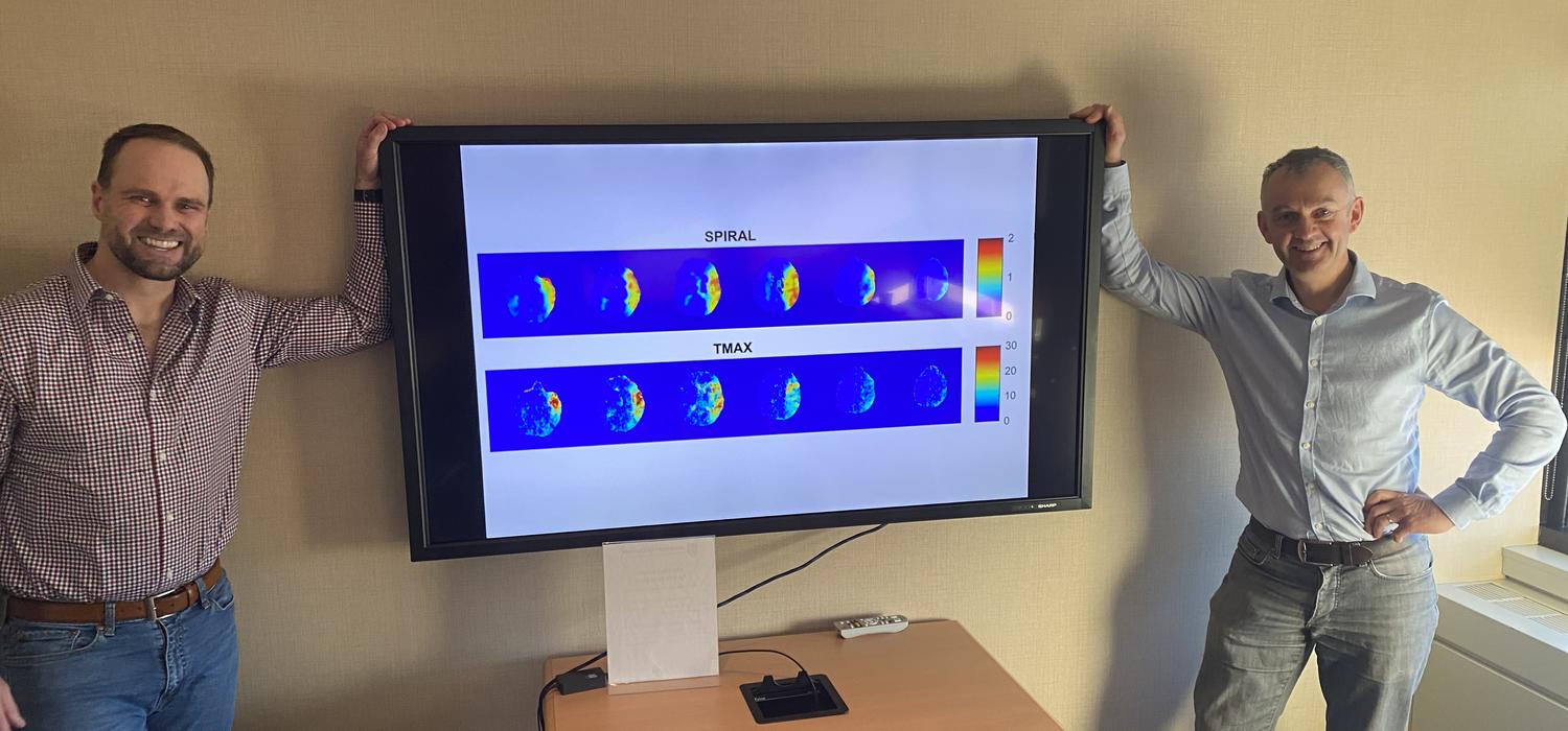 Christopher d’Esterre (left) and Philip Barber are applying aerospace models to image the brain and improve treatment assessment of stroke. 