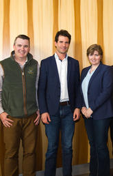 Dr. Edouard Timsit is the inaugural Simpson Ranch Chair in Beef Health & Wellness. From left: Dr. Baljit Singh, Luke Simpson, Dr. Edouard Timsit, Christie Simpson, John Simpson and University of Calgary President Elizabeth Cannon.