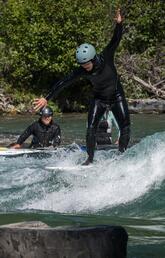 A woman waterskiing