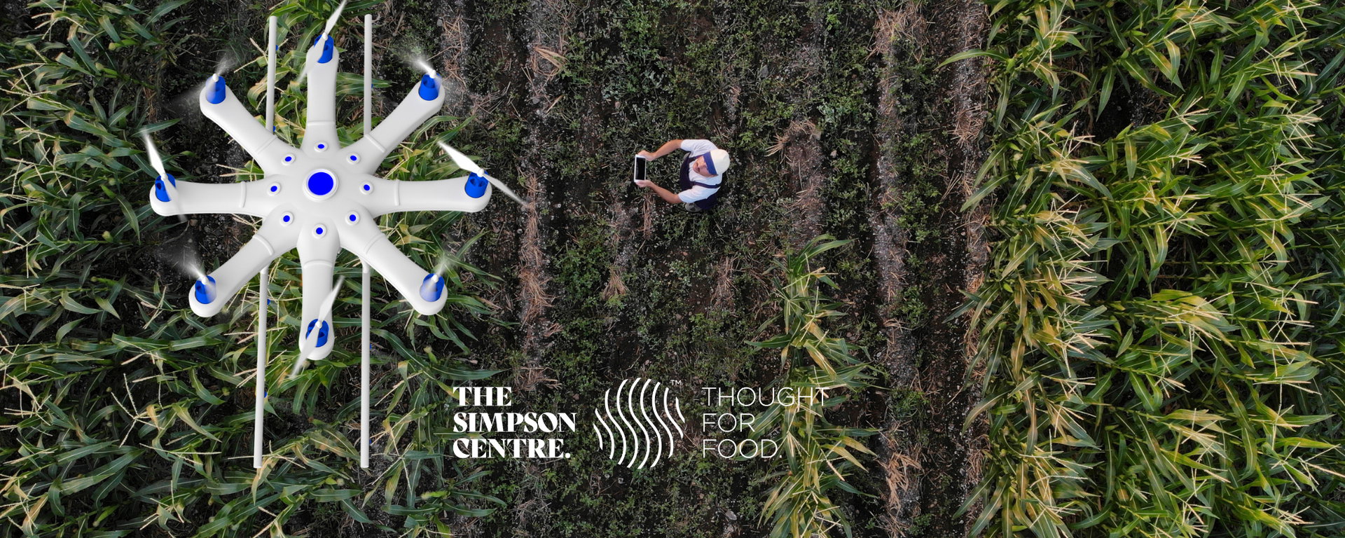 Drone flying over field