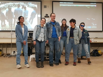 CPR Competition participant group dressed all denim Canadian tuxedos.