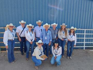 July, 2024 - Calgary Stampede Research Team with MLAs Justin Wright (back left), Eric Bouchard (back right), and Myles McDougall (front-center).