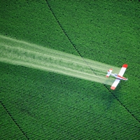 A plane spraying a crop field
