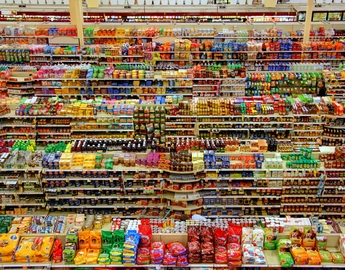 overhead shot of grocery store aisles